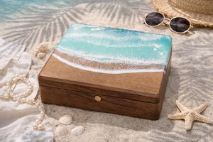 กล่องเครื่องประดับไม้เรซิ่นลายชายทะเล TIMELESS CRAFT งานศิลปะเรซิ่นลายทะเล ดีไซน์สวยงาม พร้อมกุญแจล็อค สำหรับเก็บของตกแต่งบ้าน งานฝีมือสั่งทำพิเศษ - Product Image 3