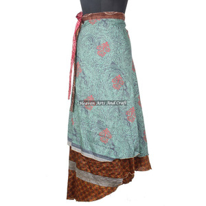 New Hot Collection of Indian <b>Silk</b> Rapron Women Wear Vintage <b>Silk</b> Sari Long Length Wrap Around <b>Skirt</b> 2 Layer Reversible Saree - Product Image 1