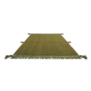 Alfombra de Lana Verde Oliva Sólida con Rayas en Tono Óxido, Minimalista, Hecha a Mano, Antideslizante y Ecológica para Sala de Estar u Hotel - Product Image 2