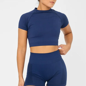 Camiseta Deportiva Ajustada de Alta Compresión para Mujer, Nuevo Diseño con Bajo Acanalado, Top Corto Ajustado, Ropa de Gimnasio de Venta Caliente - Product Image 5