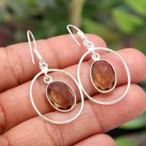 Boucles d'oreilles en quartz fumé, argent sterling 925, pierres précieuses naturelles, bijoux faits à la main pour femmes, vente en gros - Product Image 1