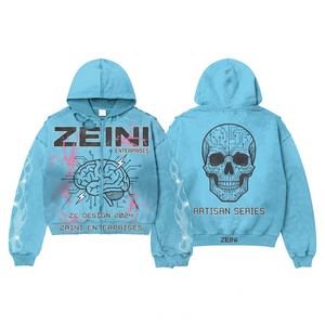 350 grammes de coton mélangé de qualité supérieure, tissé, bleu ciel, lavé, fermeture éclair intégrale, respirant, brodé, imprimé personnalisé, design streetwear, pour homme - Product Image 1