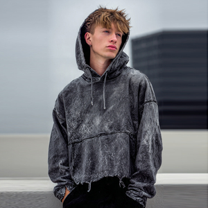 <b>Men</b> <b>Crop</b> Drop Shoulder Washed Hoodie <b>Tops</b> <b>Men</b> Washed Cropped Hooded <b>Tops</b> <b>Mens</b> Winter Short Long Sleeve Hoodies <b>Men's</b> - Product Image 1