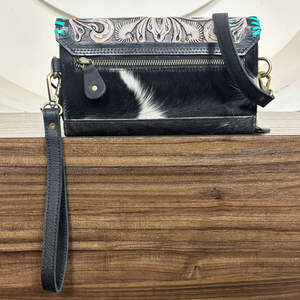 Bolso de Mano Tipo Clutch y Bandolera Mini Estilo Occidental Hecho a Mano, Cuero Vacuno Repujado Floral, Bordado, Estilo Bohemio, Accesorio Moderno y Elegante - Product Image 5