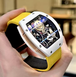 A 3A Factory Sweet and Cool Style Skeletonized Mechanical <b>Watch</b> <b>skeleton</b> case with Yellow Rubber Strap Trendy Wristwatch - Product Image 2