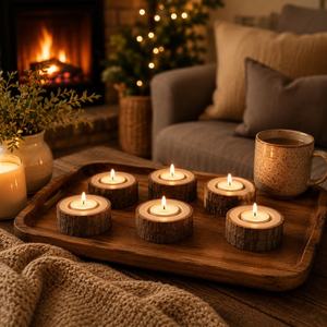 Handmade Durable Wooden <b>Tea</b> Light Holder Rectangle Eco Friendly Christmas Home Decoration - Product Image 2