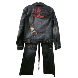 Ensemble pantalon et veste en jean pour femme, broderie, sans manches, coupe décontractée ample, tenue 2 pièces toutes saisons, coton tissé délavé - Product Image 2