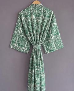 Green Tiger Print Women's Kimono Robe <b>Three</b> Quarter Sleeve Loose Fit Wrap Front Belted Casual Maxi Casual Dresses Woven - Product Image 4