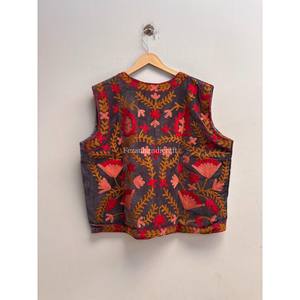 Chaleco Corto de Terciopelo con Bordado Floral para Mujer, Tejido de Punto Abierto, Transpirable, Ecológico, para Fiestas de Invierno - Product Image 5