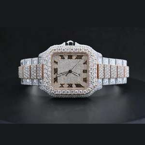 Reloj de Pulsera de Alta Calidad con Diamantes Moissanite VVS, Caja de Acero Inoxidable en Oro Rosa, Estilo Ejecutivo y Moderno, Esfera Completamente Adornada con Cristales - Product Image 6