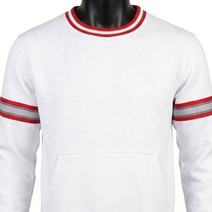 Sweat-shirt blanc à col rond pour femme, avec rayures rouges et grises, coupe classique, tricoté, manches longues, décontracté, automne - Product Image 2