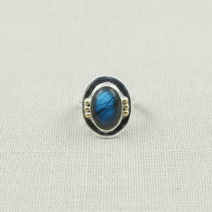 Bague en argent 925 avec pierre de labradorite bleue, boule en laiton, faite à la main, style bohème, plaquée or rose et or jaune, bijou pour elle - Product Image 4