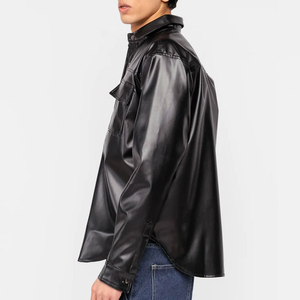 High Quality Men's Turn-down Collar Real Leather Shirt Breathable Full Sleeve Plain Dyed Anti-Bacterial Eco-Friendly OEM Service - Product Image 3