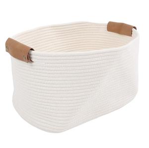 Panier de rangement en corde de coton tressée fait main, panier à linge décoratif bicolore, bac pliable pour jouets, serviettes et vêtements - Product Image 4