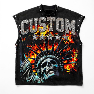 Camiseta sin mangas con estampado gráfico de diamantes de imitación personalizados, 100% algodón jersey, tela suave, estilo vintage, para uso unisex. - Product Image 1