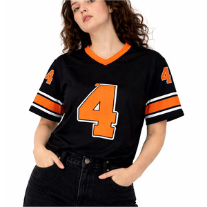 Maillot de football américain unisexe noir et orange en mesh respirant, col en V, tenue d'équipe, logo personnalisé, OEM, marque privée, t-shirt de sport - Product Image 1