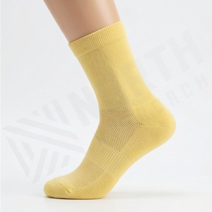 Yellow Crew <b>Socks</b> Solid Color Breathable Knitted Regular Style for Adults Casual Wear - Product Image 3