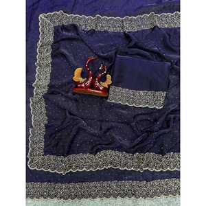 Sari de Diseñador con Impresionante Trabajo de Diamantes Jarkhan, Elegante Vestido de Trabajo - Product Image 1