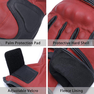 Leather Full <b>Finger</b> Racing Gloves With Adjustable Wrist <b>Strap</b> For Riding Unisex Red And Black Panelled Design - Product Image 6