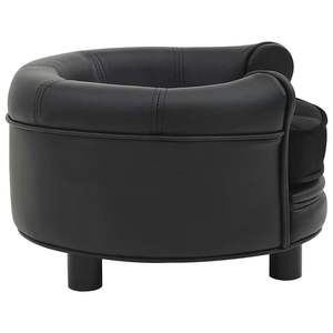 Canapé pour chien en bois de sapin massif avec revêtement en similicuir noir et peluche - Product Image 4