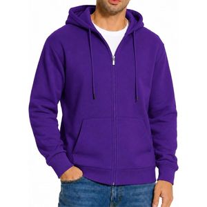 Sweat-shirt à capuche zippé pour homme, en molleton de coton personnalisé, avec fermeture éclair intégrale, capuche et poches kangourou, pour marques privées - Product Image 1