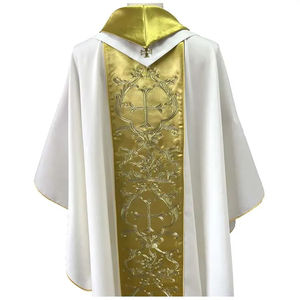 Nueva Casulla de Sacerdote Blanca Mate de Poliéster con Bordado Dorado y Estola, Hecha a Medida, Nueva Casulla Bordada 2026 - Product Image 6