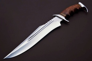 A&M Enterprises Handmade Large Stainless Steel Bowie Knife Hooked Pommel Wood Handle Leather Sheath Survival OEM Hunting Knife - Product Image 2