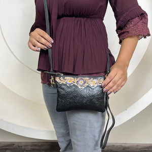 Luxury <b>Mini</b> Wristlet Handbag Wholesale <b>Hand</b> Tooled Leather Ladies Fashion Genuine Embossed Leather Shoulder Sling Bag for Women - Product Image 4