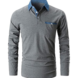 Polo à manches longues pour homme – Coupe ajustée, design basique avec poche, chemises de golf et décontractées pour hommes - Product Image 1