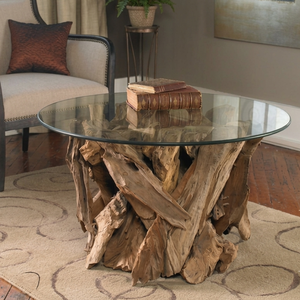 Table basse ARTERRA LuxuryTeak Root avec plateau en verre, forme de souche d'arbre moderne, décorative, pour salon, maison, hôtel. - Product Image 6