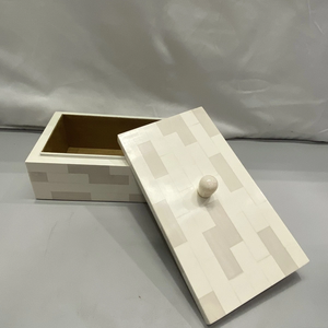 Handmade Bone Inlay Striped Rectangular <b>Box</b> - Modern Black White Linear Pattern Luxury Jewelry <b>Trinket</b> Decorative Storage <b>Box</b> - Product Image 1