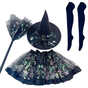 Disfraz de Bruja para Mujer Adulta, Conjunto de Disfraces de Bruja para TV y Cine, Estilo Espeluznante para Halloween, Sombrero Puntiagudo Clásico, Falda de Tul Fluida, Escoba de Bruja - Product Image 5