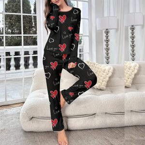 Costume de nuit imprimé en coton pour femme Lot de 2 vêtements de nuit, ensembles de pyjamas pour femmes Pyjamas en jersey motif imprimé col rond tricoté - Product Image 2