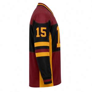 Maillot de hockey sur glace noir et bordeaux avec numéro 15 jaune, col en V, manches longues, évacuation de l'humidité, vêtements pour hommes - Product Image 3