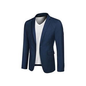 Blazer Azul Marino para Hombre, Cuello de Solapa, Corte Regular, Estilo Británico, Antiarrugas, Tejido de Poliéster - Product Image 1