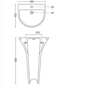 Glossy White Ceramic Wall Hung Washbasin Rectangular Design 480x430x860mm Half Pedestal Floating Bathroom Sink Set - Product Image 6