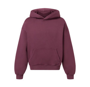 Sweat-shirt à capuche unisexe bordeaux brodé en molleton bouclette décontracté tricoté à manches longues avec poche couleur unie coupe oversize hiver - Product Image 1