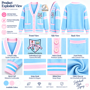 Suéter Universitario Personalizado Gamma Phi Delta, Transpirable, Antiarrugas, Antibolitas, Color Azul Cielo y Rosa, Casual, Manga Larga, 100% - Product Image 6