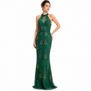 Buy In Bulk Evening Gowns Emerald Green Gold Cape Enhances Glamour |  Alibaba.com