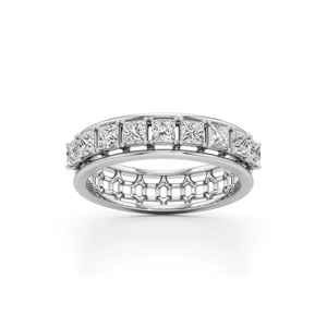 Anillo de Eternidad con Diamantes Corte Princesa Platino, Engaste en Canal, Diseño Geométrico Clásico, Anillo de Boda para Mujer - Product Image 1