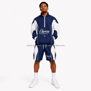 Conjunto Cortavientos de Alta Calidad para Hombre, Conjuntos de Ropa Exterior Personalizados Unisex, Chándal Vintage Reflectante 3M para Otoño, Conjunto de Camiseta y Pantalones Cortos - Product Image 1