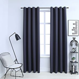Antracite 54 "x 63" tessuto 2 pezzi tende oscuranti con anelli mantovane e trattamenti per finestre - Product Image 1