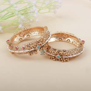 Antique Designer Copper Brass Bangles-Trendy Fashion Flower Number Bracelets for Wedding - Product Image 1
