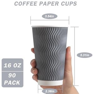 12oz Eco Friendly Recyclable Ripple Wall Insulated Disposable Paper <b>Cups</b> with Lids (50 Count) for Hot <b>Coffee</b> Party <b>Takeaway</b> Use - Product Image 2