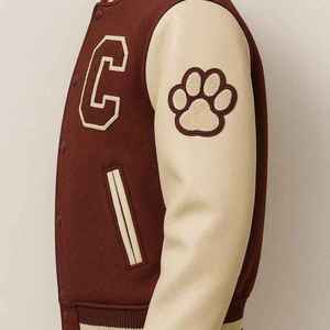 Men's Varsity Jacket Maroon Cream Sleeve Embroidered M 23 Patch Preppy Style Turn-<b>down</b> Collar Regular Fit Autumn Wear - Product Image 6
