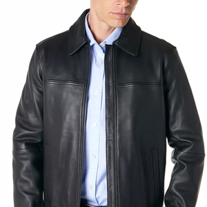 Veste en cuir professionnelle pour homme Clush 2026, style streetwear, avec logo frontal, en peau de mouton, col montant, vente chaude, OEM/ODM - Product Image 2