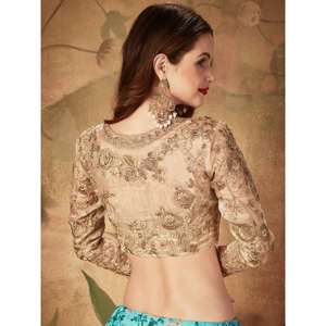 Magnifique Lehenga Choli semi-cousu en organza imprimé numérique floral bleu ciel Sabyasachi pour les occasions spéciales - Product Image 3