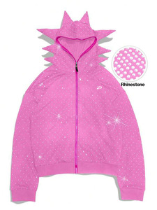 Sudadera con capucha rosa con pedrería y púas para hombre, con cremallera, de algodón grueso, estilo urbano, personalizable, de fábrica. - Product Image 2