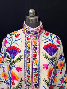 Veste bomber en velours brodée à la main avec des motifs floraux Suzani, style décontracté, coton crème, manteau d'hiver pour adultes - Product Image 2