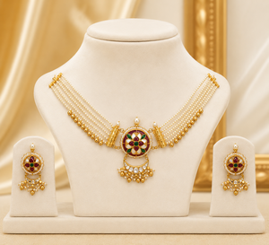 Flower Pattern 22K Gold <b>Necklace</b> and Earring <b>Set</b> with Freshwater <b>Pearl</b> and Crystal Rhinestone for Women Wedding Jewelry - Product Image 4